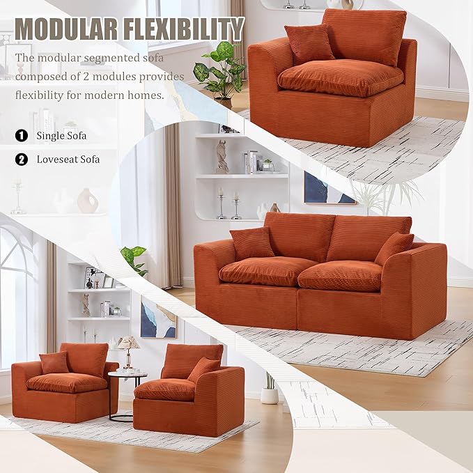 80.3" Cloud Loveseat Boneless Sofas for Living Room, 2 Seaters Modular Foam Cloud Sofa Couches, 2 Seat Compression Foam Couch with Toss Pillows, No Assembly Required