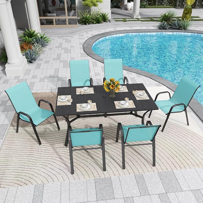 Patio Chairs Set of 8, Stackable Outdoor Dining Chairs for All Weather Textilene Fabric & Metal Frame, Outdoor Chairs Set for Backyard Deck Garden - Image 4