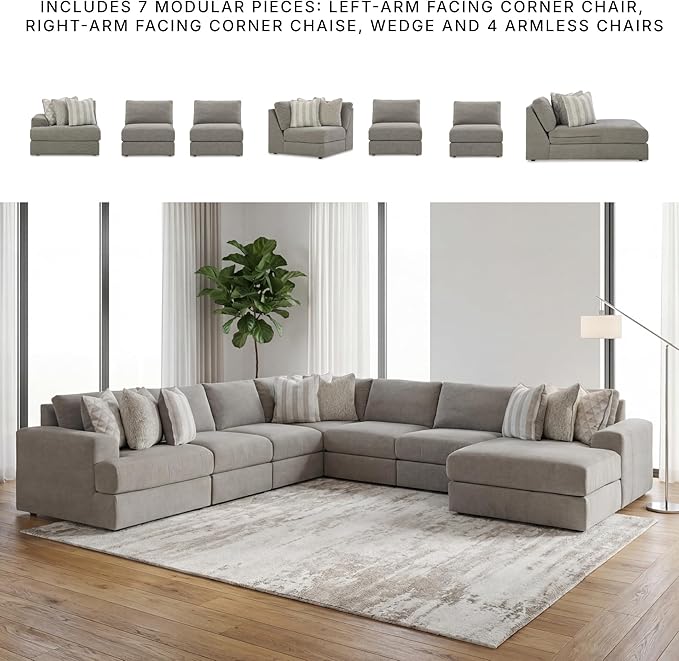Signature Design by Ashley Casual Avaliyah U-Shape Left-Arm Facing 7-Piece Sectional with Chaise and Reversible Cushion, Gray