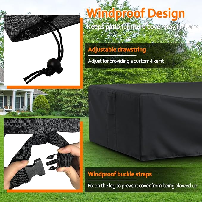 STARTWO Patio Furniture Covers Waterprpoof, Tear Resistant Rectangular Outdoor Furniture Set Cover for Table and Chairs, Outdoor Sectional Sofa Cover, 74"L x 47"W x 28"H - Image 5