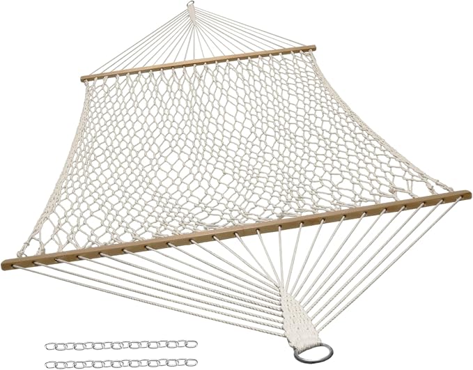 Sunnydaze Cotton Rope Hammock for Outside - 450-Pound Capacity Indoor or Outdoor Hammock with Spreader Bars - Natural by SunnydazeDecor
