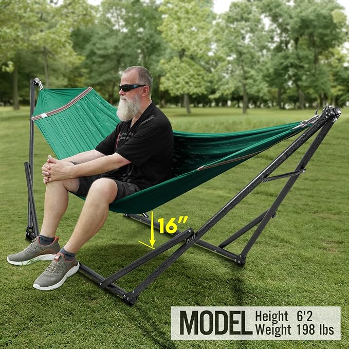 Tranquillo Double Hammock with Stand Included for 2 Persons/Foldable Hammock Stand 600 lbs Capacity Portable Case - Inhouse, Outdoor, Camping, Peacock - Image 9
