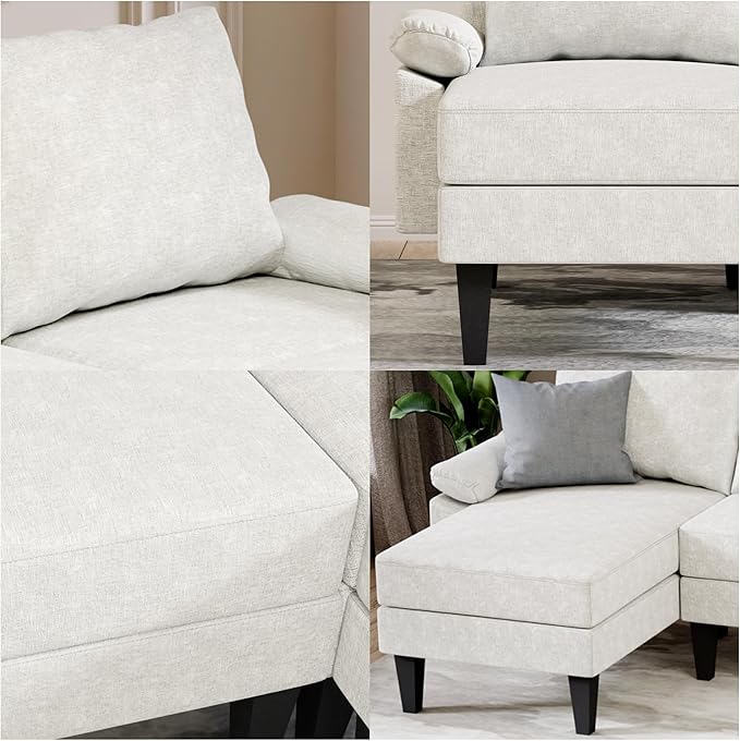 Sectional Couches for Living Room, Convertible 4 Seat Modular Sectional Sofa Set for Living Room, L Shaped Couch or U Shaped Couch with Ottoman for Apartment, White