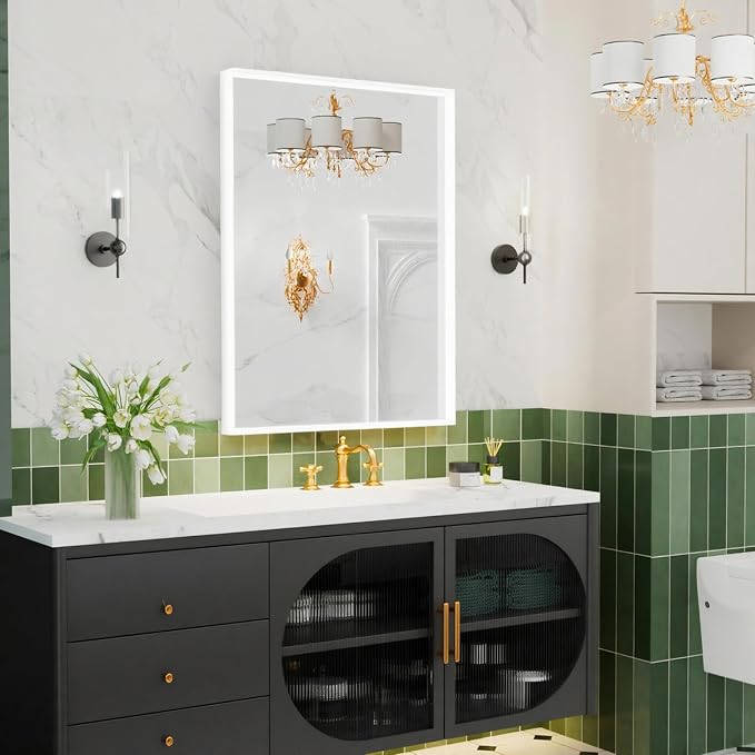 36x30 Inch White Bathroom Mirrors for Over Sink, Rectangle Framed Mirror, Wall Mounted Vanity Mirror for Bedroom, Living Room, Entryway Horizontal/Vertical - Image 2