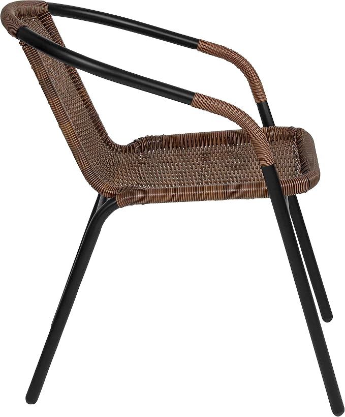 Flash Furniture Lila Modern Rattan Indoor/Outdoor Stackable Dining Chairs, Stacking Rattan Bistro Chairs for Patio or Restaurant, Set of 2, Brown - Image 9
