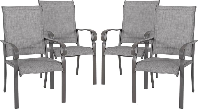 NUU GARDEN Patio Dining Chairs Set of 4, All Weather Textilene Patio Chairs,Powder-Coated Metal Frame Outdoor Patio Bistro Dining Chairs for Lawn Garden Backyard, Light Gray by NUUGARDENCORPORATION