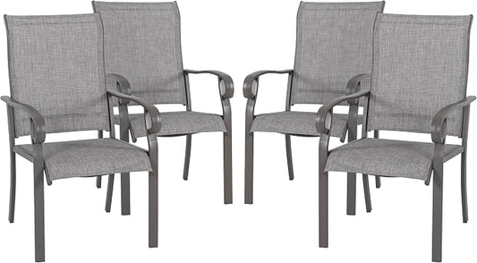 NUU GARDEN Patio Dining Chairs Set of 4, All Weather Textilene Patio Chairs,Powder-Coated Metal Frame Outdoor Patio Bistro Dining Chairs for Lawn Garden Backyard, Light Gray by NUUGARDENCORPORATION
