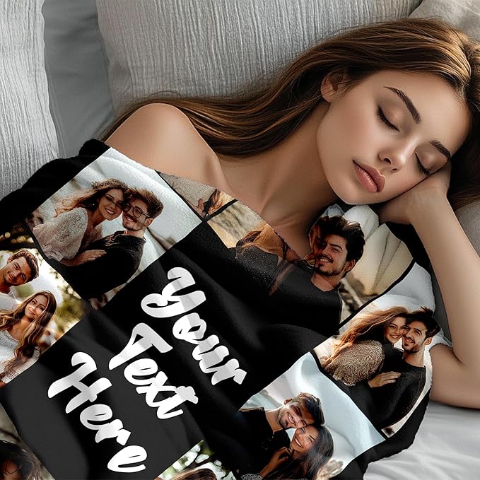 Custom Blanket with Picture Text, Personalized Mother's Day Blanket with Photos, Customized Photo Mom Blankets, Personalized Mother's Day Birthday Gifts for Mom Wife Grandma