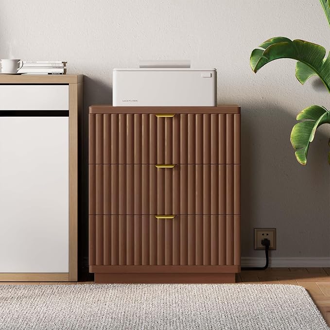 Nightstand with Charging Station, Wood Night Stand with 3 Drawers Storage Bedside Table Large Fluted Bed Side End Table, Modern Nightstand for Bedroom Living Room (Walmut) - Image 7
