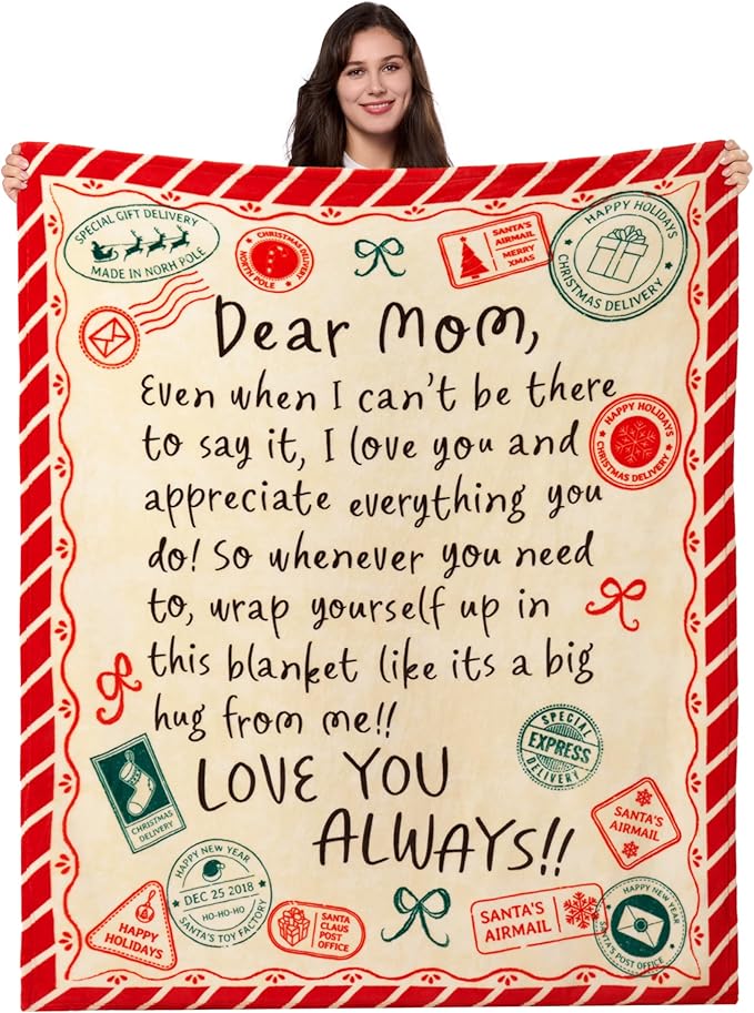 Joiedomi Mothers Day Blanket Gifts for Mom Birthday Gifts Soft Flannel Blanket for Mom Grandma from Daughter Son 50" x 60" Red