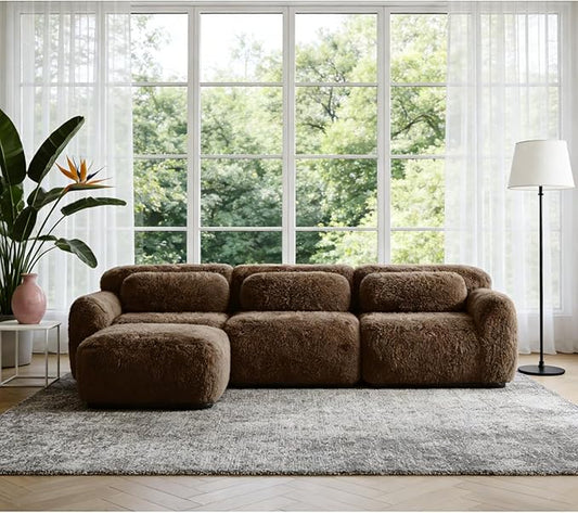 114.7" L-Shaped Boneless Modular Sofa, Plush Foam Lounge Couch, 32D High Density Sponge, Plush Convertible Sofa Set Deep Seat Couches for Living Room, Bedroom and Apartment, Chocolate
