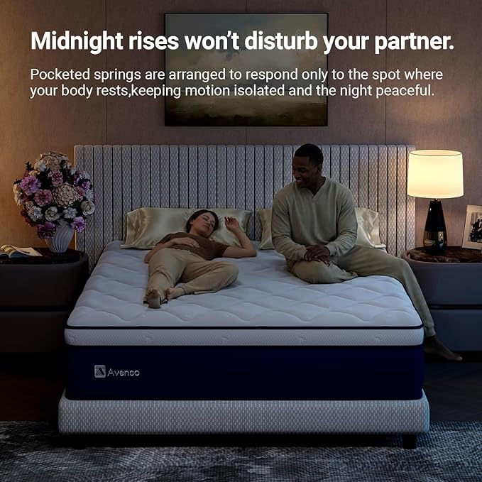 Avenco 10 Inch King Size Mattress in a Box, Hypoallergenic & Back Pain Relief, Hybrid King Mattresses with Smarts Coils, Fiberglass Free CertiPUR-US Certified Colchones No Box Spring Needed