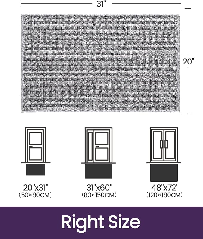 DEXI Dirt Trapper Door Mat, 20x31 Washable Doormat, Dirt Resistant and Absorbent, Easy Clean Low-Profile Floor Rugs for Entryway, Front Door, and Inside Entrance, Checkered Grey - Image 2
