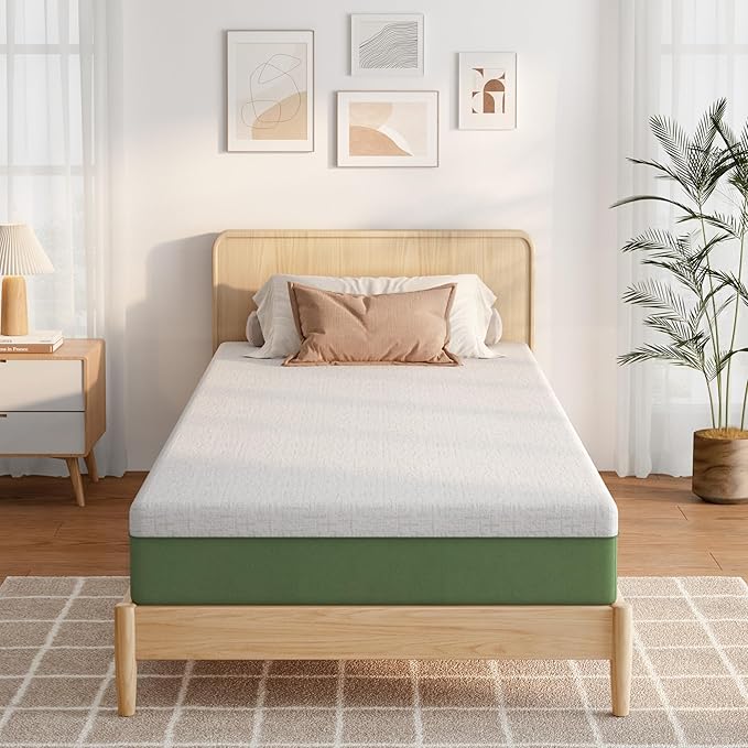 10 Inch Twin Size Mattress for Dorms, Daybeds, Living Room, Guest Rooms, Gel Memory Foam Mattress, Medium Firm, Removable Washable Cover