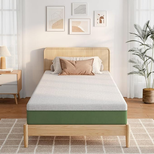 10 Inch Twin Size Mattress for Dorms, Daybeds, Living Room, Guest Rooms, Gel Memory Foam Mattress, Medium Firm, Removable Washable Cover