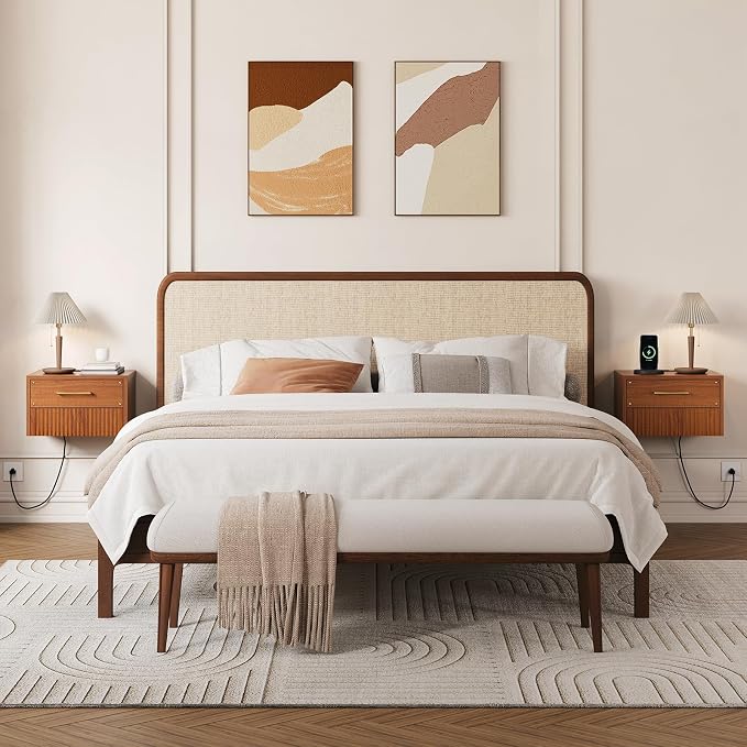 JOINICE Floating Nightstand Set of 2, Mid Century Modern Wall Mounted Bedside Table with Charging Station, Fluted End Table with Storage Drawers for Bedroom, Home Small Space, Cherry, 2 PCS - Image 9