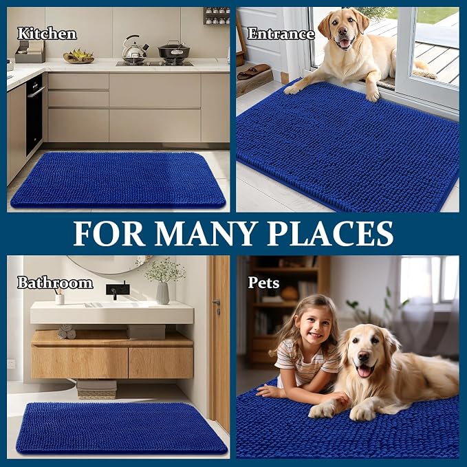 OLANLY Dog Door Mat for Muddy Paws 44x24, Absorbs Moisture and Dirt, Absorbent Non-Slip Washable Doormat, Quick Dry Chenille Mud Mat for Dogs, Entry Indoor Entryway Carpet for Inside Floor, Royal Blue - Image 8