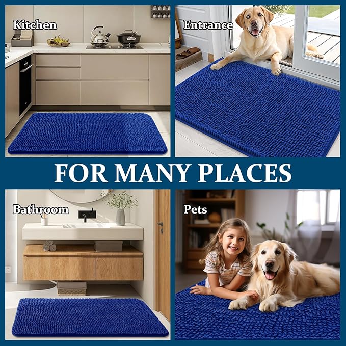 OLANLY Dog Door Mat for Muddy Paws 32x20, Absorbs Moisture and Dirt, Absorbent Non-Slip Washable Doormat, Quick Dry Chenille Mud Mat for Dogs, Entry Indoor Entryway Carpet for Inside Floor, Royal Blue - Image 8