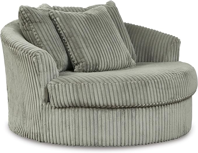 Signature Design by Ashley Lindyn Contemporary Oversized Accent Chair with 360-Degree Swivel, Feather Blend Throw Pillows, Corded Fabric, Gray