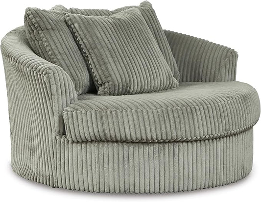 Signature Design by Ashley Lindyn Contemporary Oversized Accent Chair with 360-Degree Swivel, Feather Blend Throw Pillows, Corded Fabric, Gray