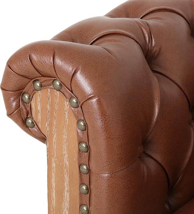 Merax PU Chesterfield Sofa, Retro Style Upholstered 6 Seater Leather Rolled Arm Couch for Living Room Bedroom Office, Light Brown