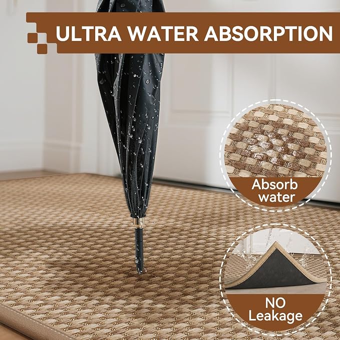 Front Door Mat 17''x30'', Absorbent Dirt Resist Washable Non Slip Low-Profile Indoor Doormat, Easy Clean Entryway Welcome Door Mats, Brown - Image 4