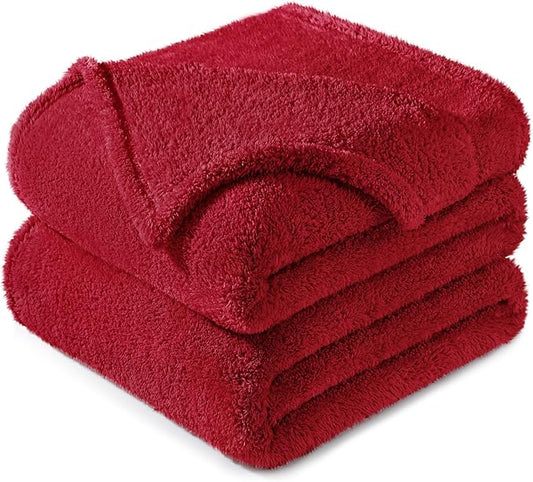 Exclusivo Mezcla King Size Blanket for Bed, Super Soft Velvet Plush Fleece Blankets, Fuzzy Cozy and Warm for Winter, 90x104 Inches, Deep Red