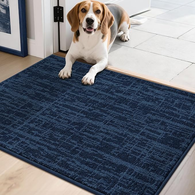 COSY HOMEER-Door-Mat Dirt Trapper Entryway Rugs 20"x32" Non Slip Washable Entrance Mats Absorbent Welcome Mat Low Profile Dog Door Mats for Front Back Doomats and Wet Shoes,Navy Blue by COSYHOMEER