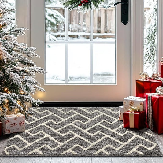 hicorfe Indoor Doormat,Front Back Door Mat Rubber Backing Non Slip Door Mats 20"x31.5" Absorbent Resist Dirt Entrance Doormat Inside Floor Mats for Entryway Washable Low-Profile(Silver Grey) by Hicorfe