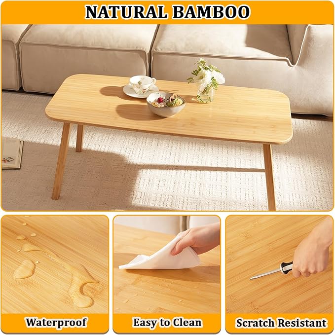 Coffee Table Foldable Mid Century Desk TV Stand with Open Storage Shelf Center Table for Living Room Furniture RV No Assembly, Natural (39.37IN)