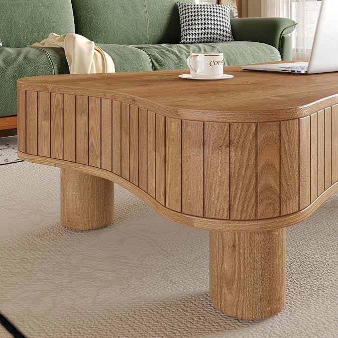 42.52'' Cloud Coffee Table with Lifting Top for Living Room Irregular Coffee Table Lift Up Tabletop Smart Coffee Tables with Storage Unique Low Center Tables Walnut