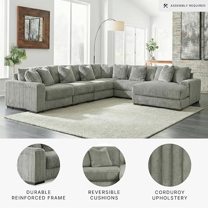 Signature Design by Ashley Contemporary Lindyn U-Shape Left-Arm Facing 6-Piece Sectional with Chaise and Reversible Cushion, Gray