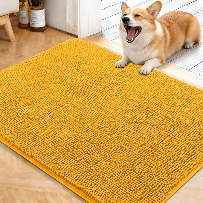 OLANLY Dog Door Mat for Muddy Paws 40x32, Absorbs Moisture and Dirt, Absorbent Non-Slip Washable Doormat, Quick Dry Chenille Mud Mat, Entry Indoor Entryway Carpet for Inside Floor, Golden Yellow by OLANLY