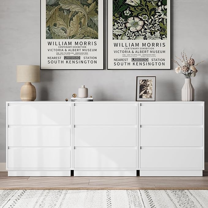 RoyalCraft White Nightstand Set of 3, 23.6" Night Stand with 3 Drawers Storage, Large Bedside Table, End Table for Bedroom, Closet by Bringyoubetterlife