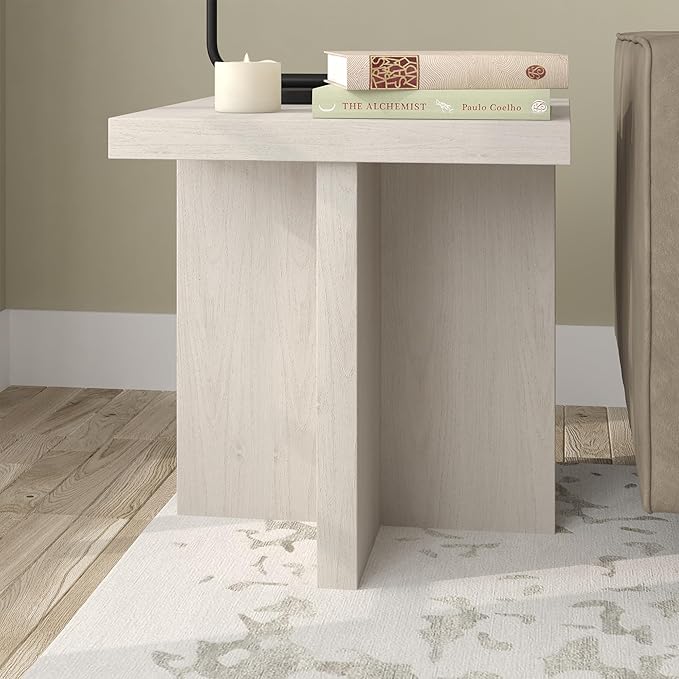 Henn&Hart 22" Scandinavian Square End Table, Side Table, Nightstand with X-Base for Living Room, Office, Family Room, or Bedroom, Alder White
