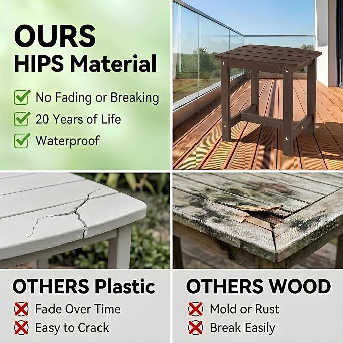 Y&M Outdoor Side Table, HIPS Adirondack Small Single Table, Waterproof Square Outside Table, Balcony Modern End Tables for Patio, Pool, Beach, Porch, Deck, Indoor or Outdoor Use, Coffee - Image 7