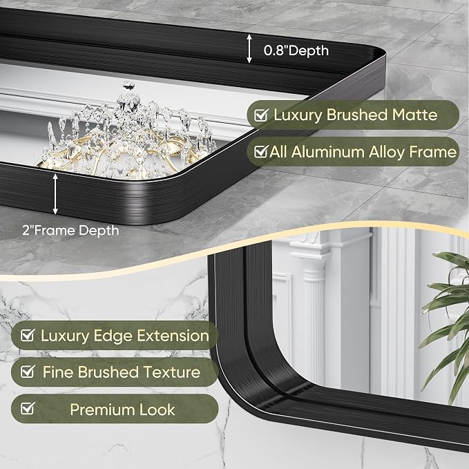 Suidia Bathroom Mirror, 24" x 36" Wall Mirror Metal Framed, Bathroom Vanity Mirror for Living Room Bedroom Bathroom Entryway, Black, Rounded Corner Style - Image 7