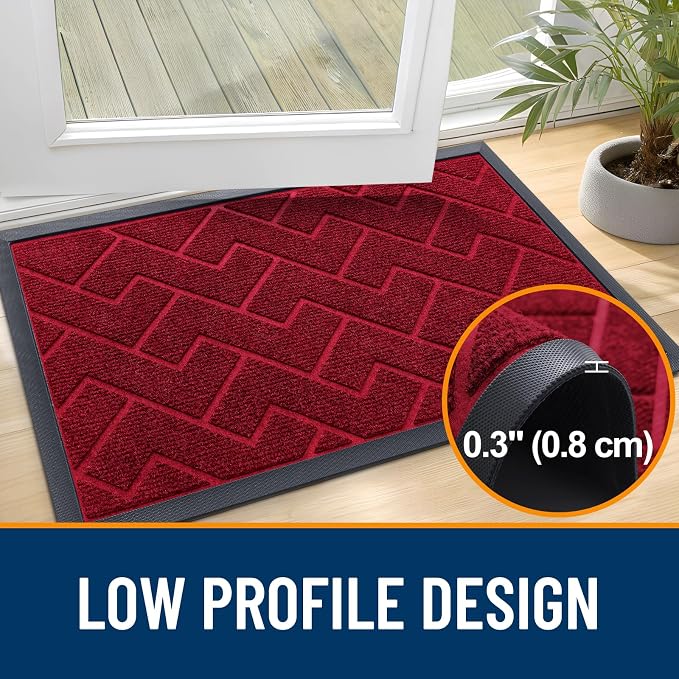 OLANLY Front Door Mat Indoor Outdoor Entrance, Waterproof All-Season, All-Weather Doormat, Sturdy Natural Rubber, Low Profile, Easy Clean Patio Porch Entryway Mat, Herringbone Brick (Wine Red, 71x23) - Image 4