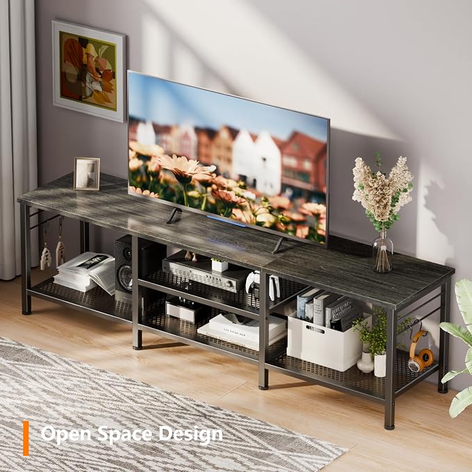 Furologee TV Stand for TVs up to 70 Inch, 63 Inch Entertainment Center with Open Storage Shelves, Television Stands with Soundbar Shelf for Living Room, Bedroom, Black Oak - Image 3