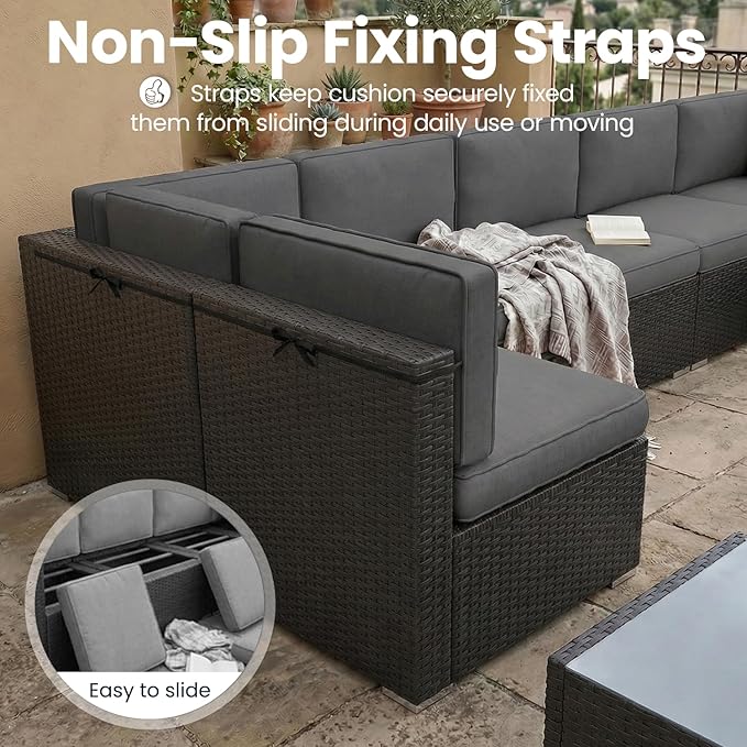 10 Pieces Patio Furniture Set with 44" Propane Gas Fire Pit Table, Outdoor Sectional Wicker Conversation Sofa Sets with Coffee Table