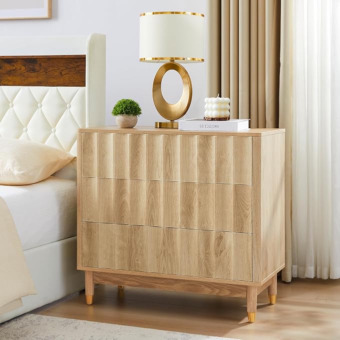 Bifins Fluted 3 Drawer Dresser, 31.5" Wide Modern Storage Chest of Drawers, Wood Drawer Organizer for Bedroom, Living Room, Hallway - Image 3