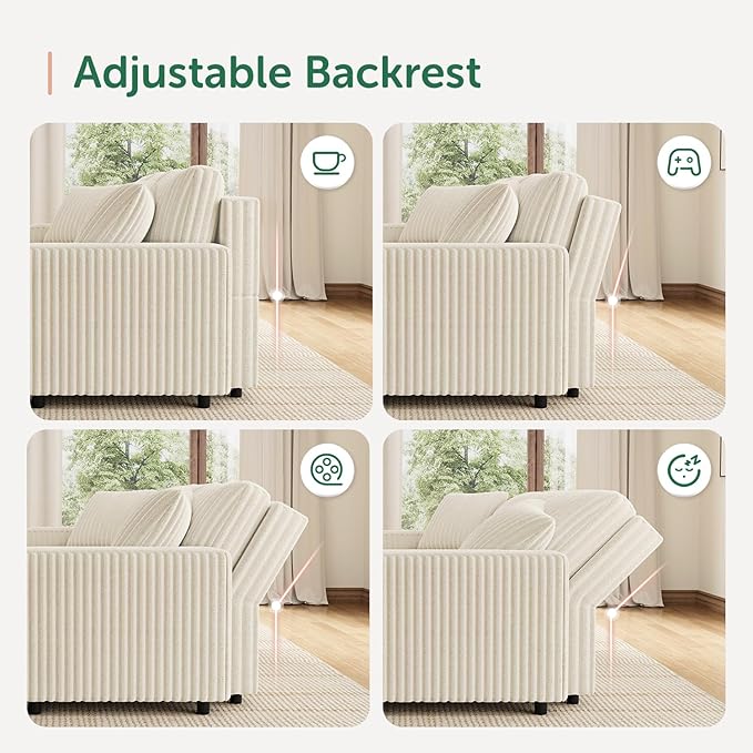 HONBAY 94.5 Inch Sectional Sofa, Modular L & U Shaped Pull Out Couch with Adjustable Backrest & Storage, Velvet White
