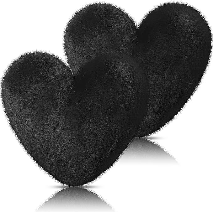 Marsui 2 Pcs Heart Throw Pillows, Soft Fluffy Faux Fur Decorative Hearts Shaped Pillows for Living Room Sofa Bed, Cute Heart Themed Gift for Women(Black,11.81 x 11.02 Inch)
