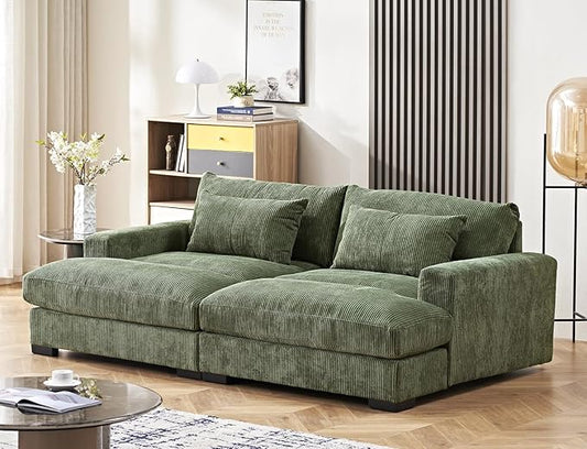 Luxe Sleeper Sofa with Soft Corduroy Upholstery, Double Chaise Design, Convertible to Twin Size Bed, Modern and Comfortable Living Room Couch, 89.9" Wide, Green