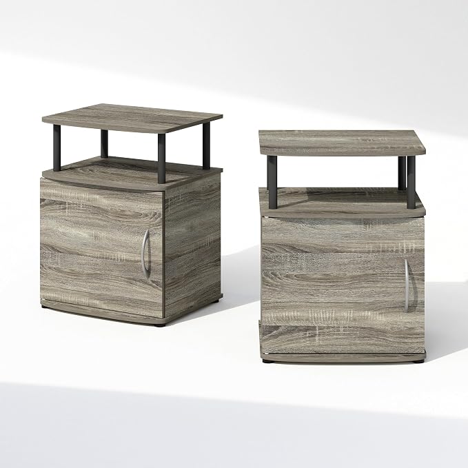 Furinno TIDUR Night Stand Set of 2, Nightstand with Open Shelf and Door Cabinet, Round Corner Bedside Table, End Table, Side Table, for Bedroom, Closet, Dorm, French Oak - Image 6