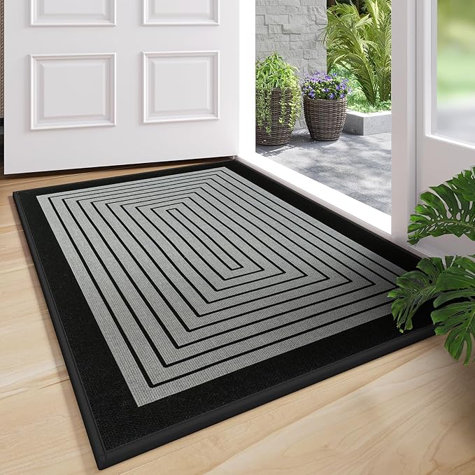 Front Door Mat 24''x35'', Absorbent Dirt Resist Washable Non Slip Low-Profile Indoor Doormat, Easy Clean Entryway Welcome Door Mats, Grey by QiCaiJia