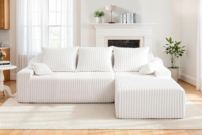 Homguava 94'' Cloud Sectional Couch, Modular L-Shape Couch with Chaise, Boneless Sofa with Deep Seat for Living Room Bedroom,No Assembly Required(Beige,Right Facing Chaise)