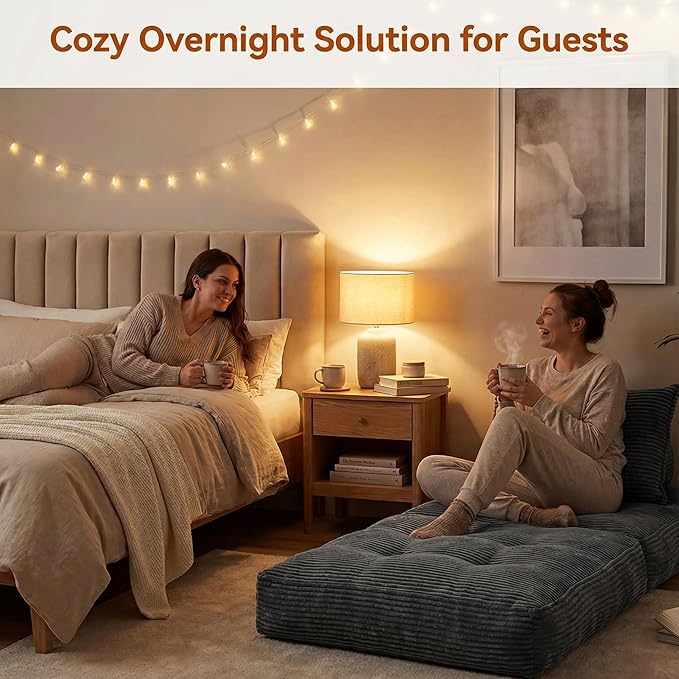 Folding Sofa Bed, Fold Out Chair Bed with Pillow, Convertible Sleeper Chair for Living Room Bedroom Guest Room Small Spaces, Comfy Corduroy Boneless Couch Bed, Grey, Single