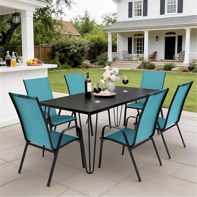JEAREY Patio Dining Chairs Set of 6, Outdoor Stackable Dining Furniture Set, All Weather Dining Set for Lawn, Garden, Backyard, Poolside, Peacock Blue - Image 4