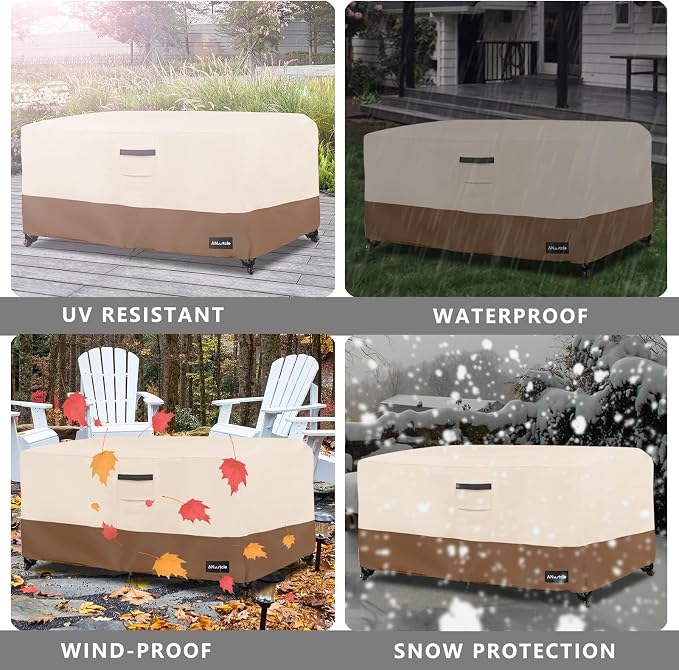 ANartcle Patio Coffee Table Cover, 600D Waterproof Heavy Duty Rectangular Outdoor Table Cover,Patio Furniture Covers,48 x 28 x 16 inch,Beige&Brown. - Image 7
